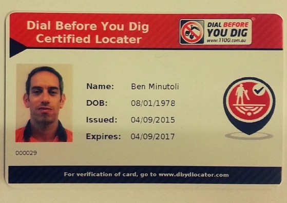 Ben Minutoli - DBYD certified locator card